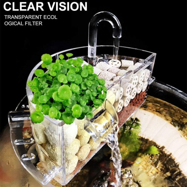External Hanging Aquarium Filter Box, 3 In 1 Acrylic Fish Tank Clear Increase Oxygen Toolk, Air Driven Bio Sponge Fish Tank Case Accessories(size:S) - Image 7