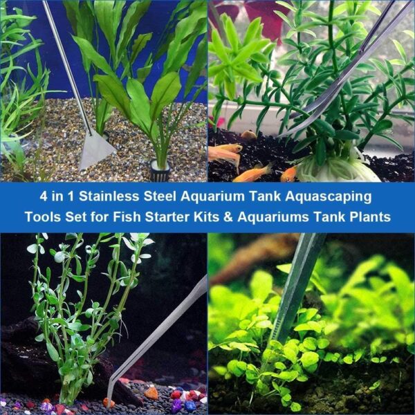 Lukovee Aquarium Tank Tool Kits, 4 in 1 Aquarium Clean Tools, Stainless Steel Tweezers Scissor Spatula, Fish Tank Plant Cutters Set for Aquatic Plants, Metal Aquarium Forceps Tools - Image 7