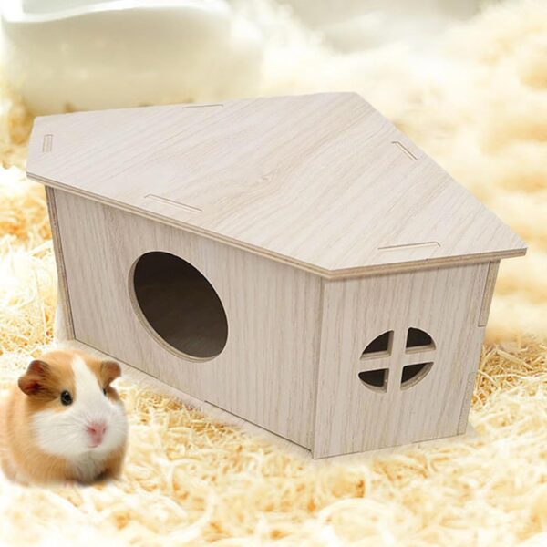 Gomice Hamster Habitat Hut - Small Animal Habitat | Hamster House, Wooden Playground Hide Hut, Hamster Habitat Cage Natural Wooden Pet Supplies for Gerbils, Rabbits, Guinea Pigs - Image 3
