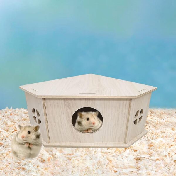 Gomice Hamster Habitat Hut - Small Animal Habitat | Hamster House, Wooden Playground Hide Hut, Hamster Habitat Cage Natural Wooden Pet Supplies for Gerbils, Rabbits, Guinea Pigs - Image 7