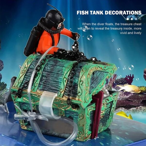 Mesee Aquarium Floating Diver Ornament, Micro Landscape Decor Undersea Treasure Chest Diver Aquarium Decoration for Home Fish Tank Arts Crafts Decorating - Image 2