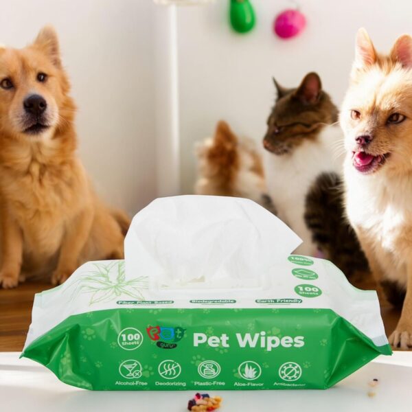 Pet Guru® Dogs & Cats 100% Plastic Free Biodegradable Multi-Purpose Cleaning Pet Wipes Fiber Plant Based Alcohal Free Pet Wipes (100 Wipes, Unscented) - Image 6
