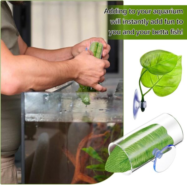 Juexica 6 Pcs Betta Fish Acrylic Tube Tunnel Hollow Betta Fish Cave with Betta Fish Leaf Pad Betta Fish Tank Accessories for Aquarium Decor Fish Tank Accessories Decorations Shrimp Hideout Design Tube - Image 7