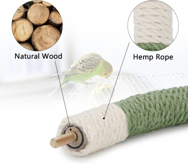 Hypeety Bird Perches Parrot U Shape Natural Wood Hemp Rope Stand Perch Bird Stick Paw Grinding Perch Birdcage Accessories Perch Standing Toy for Budgies Parakeet Cockatiel Conures - Image 3