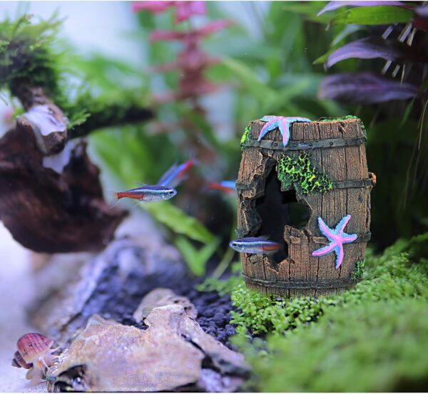 FuninCrea Fish Tank Cave Decor,Aquarium Broken Barrel Cave Decor, Fish Tank Mountain Cave Ornaments for Betta Fish Hiding Hole House Shelter (Brown) - Image 6
