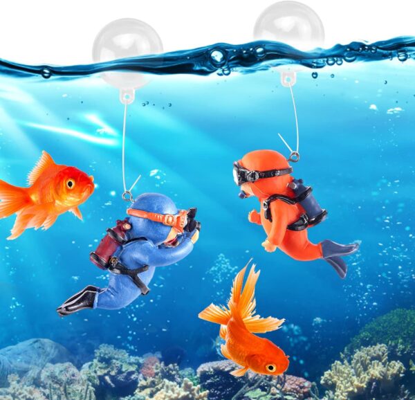 Bekecidi 2 Pcs Fish Tank Decorations Diver Decorative Ornament Floating Pendant for Creative Fish Tank Accessories, Aquarium Decorations, Marine Landscaping(Blue+Orange) (MG002) - Image 4