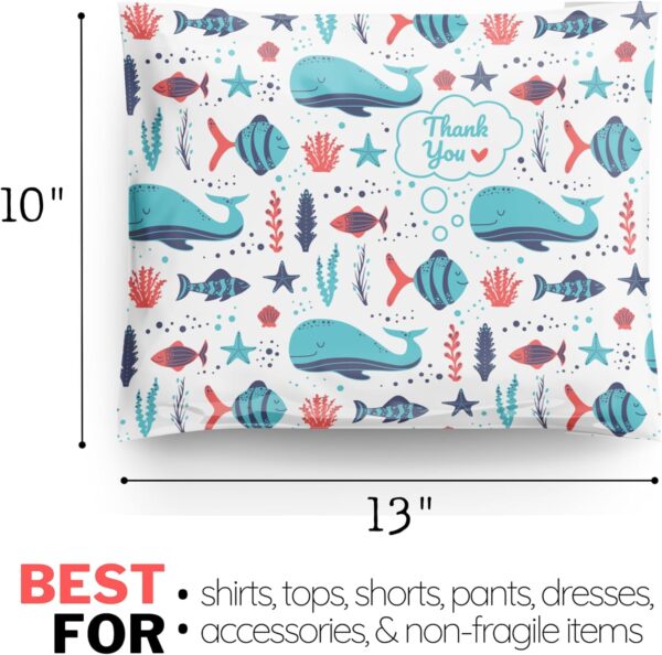 10x13 Poly Mailers 100 Pack | Under The Sea | Reusable Shipping Supplies Envelopes | Plastic Small Business Clothing Packaging Mailing Bags | Self Seal Animal Whale Fish Thank You - Image 6