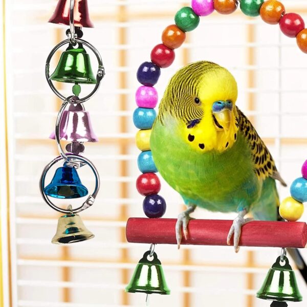 BIPY 14 PCS Bird Parrot Toys Cage Hanging Bell Ball Hammock Swing Ladder Toy Pet Bird Mirror Scooter Chewing Perches Wooden Toys for Parrots Parakeets Birds Finches Random Color - Image 2