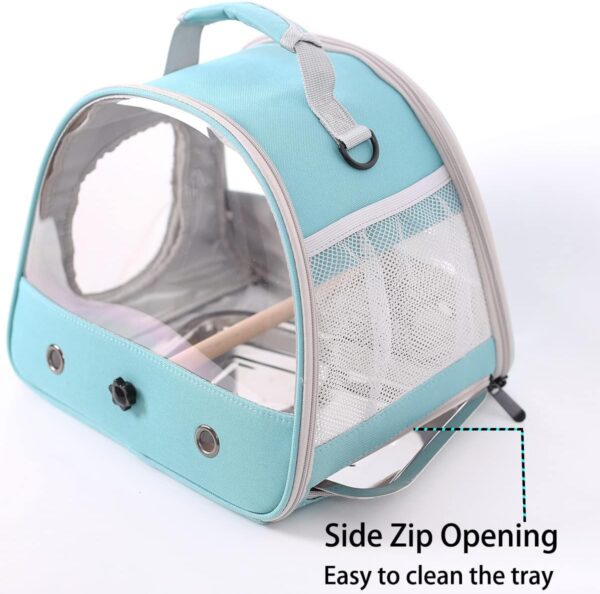 Interfashioner® Small Bird Travel Carrier, Portable Bird Cage for Parrot Parakeet Budgie Reptile with Stainless Steel Tray and Wooden Perch (Green) - Image 4
