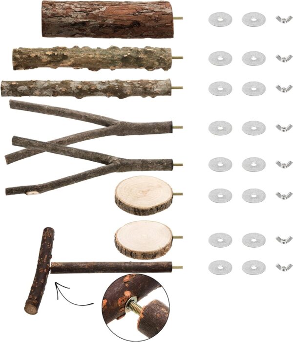 Okllen Set of 8 Natural Wood Bird Perches, Bird Parrot Stand Platform, Parakeet Toys Stand Branches Bird Cage Accessories for Small Birds Conure, Chinchilla, Parakeet, Budgie, Cockatiel - Image 3