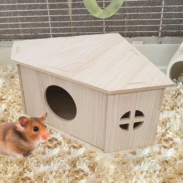 Gomice Hamster Habitat Hut - Small Animal Habitat | Hamster House, Wooden Playground Hide Hut, Hamster Habitat Cage Natural Wooden Pet Supplies for Gerbils, Rabbits, Guinea Pigs - Image 9