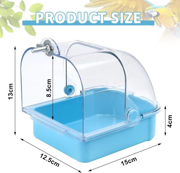 Large Bird Bath for Cage Drawer Style Bird Tub Water Bowl Shower Food Feeder Tray Bird Bathing Tub Budgie Toys Birdcages Accessory for Bird Parrots Parakeets Cockatiel Lovebirds Canary (Blue) - Image 2