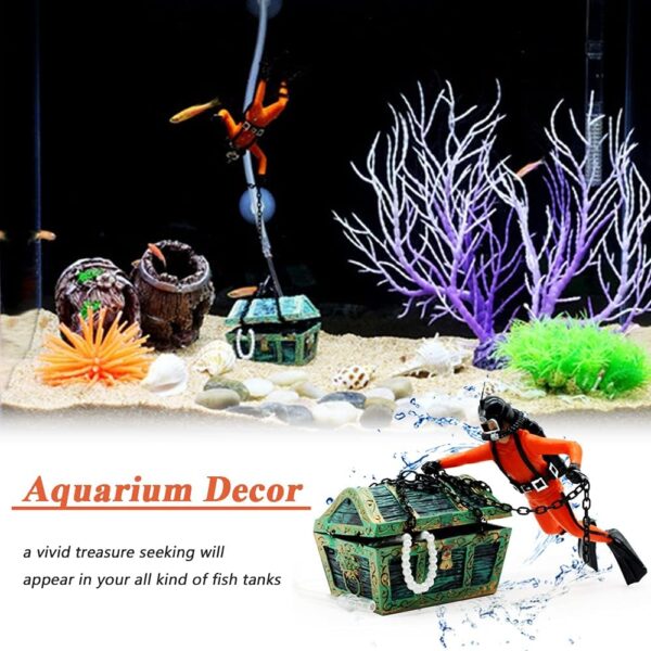 Mesee Aquarium Floating Diver Ornament, Micro Landscape Decor Undersea Treasure Chest Diver Aquarium Decoration for Home Fish Tank Arts Crafts Decorating - Image 5