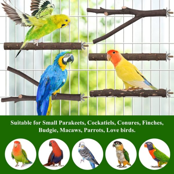 5Pcs Bird Perch Toys, Natural Wood Parrot Perch Perch Platform Cage accessories, Bird Cage Perch Chew Toys for Birds Such as Parrots - Image 5