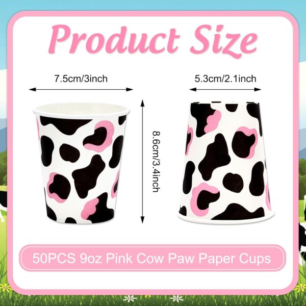 Whaline 50 Pcs Cow Print Disposable Paper Cups 9 oz Western Cowgirl Coffee Tea Cups Pink Black Cow Beverage Drinking Cups Disposable Small Snack Cups for Cow Theme Farm Animal Party Supplies - Image 2