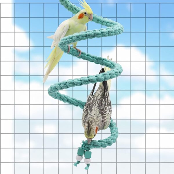 150 cm Extra Long Bird Rope Perch, Bird Spiral Rope Swing Toy, Bird Cage Stand Pole Accessories, Bird Standing Climbing Toy for Parrot Parakeet Budgies Lovebirds Cockatiels - Image 3