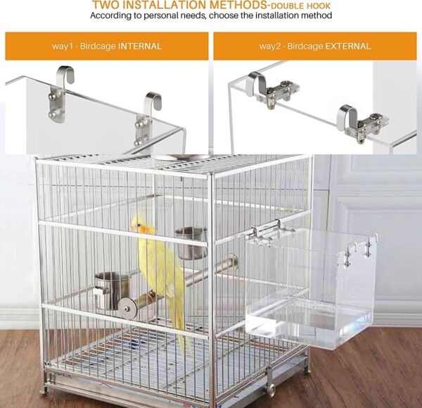 GURECOD Hanging Bird Bath Cube Bird Bathtub Bath Shower Box Bowl Cage Accessory for Little Bird Canary Budgerigar Parrots Crested Myna Cockatiel Lovebird Parakeet Bath (6.3 x 6.3 x 6.3 inch) - Image 3