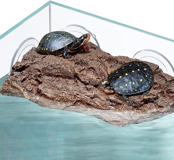 hisunfarm Turtle Floating Basking Platform Aquarium Decorations Decor Artificial Bark with Suction Cups for Tortoise Climbing Platform Resting Terrace Step (Rock Brown) - Image 5