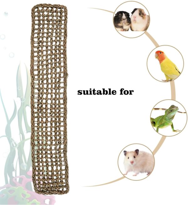 100 x 18 CM Bird Seagrass Mat, Natural Seagrass Woven Net, Bird Hammock Mat with Hooks, Bird Cage Accessories, Climbing Rope Ladder Chew Toys for Cockatiel Hamster Guinea Pig Rats Hamster Parakeet - Image 4
