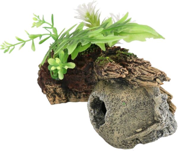 Blue Ribbon Rosewood Polyresin Skull Log with Plants Aquarium Ornament, Small - Image 3