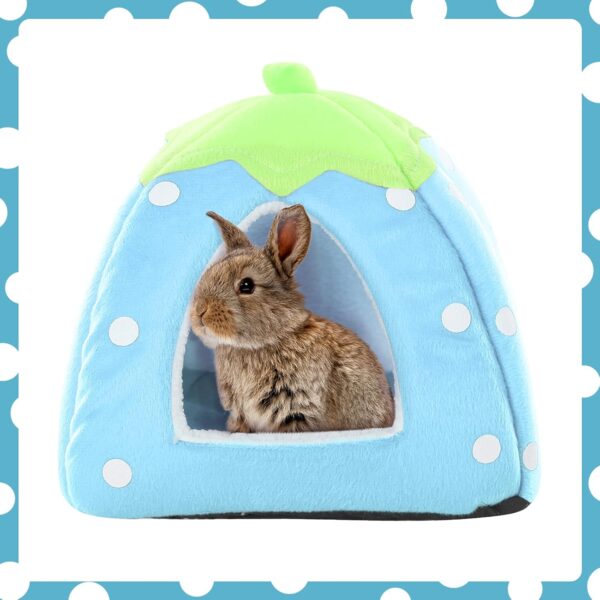 Kuoser Guinea Pig House Hamster Bed, Small Animal Pet Winter House Warm Nest, Non Slip Strawberry Hedgehog House with Removable Pad, Hideout Cage Cave Bed for Chinchilla Ferret Rabbit Gerbil - Image 2
