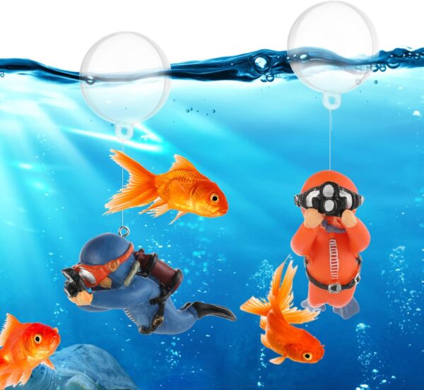 cobee Diver Aquarium Decorations, 2PCS Floating Fish Tank Decor Aquarium Diver with Floating Device Diver Figurines Cartoon Aquarium Ornament Fish Playmate Fish Tank Accessories - Image 6