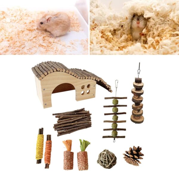 Small Pet Swing Toy Parrots Natural Wood Toy Birdcage Hanging Set 10PCS Hamster Ladder Climbing Toy Small Animals Supply Hamster Cage Toy - Image 6