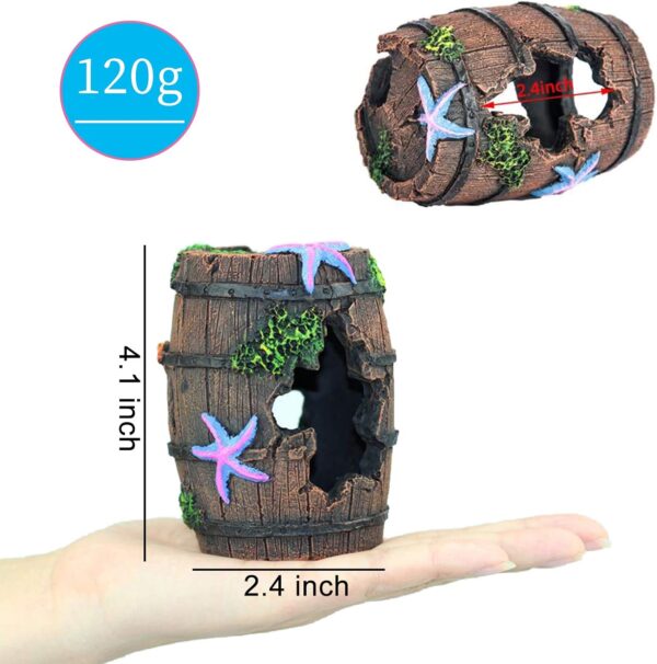 FuninCrea Fish Tank Cave Decor,Aquarium Broken Barrel Cave Decor, Fish Tank Mountain Cave Ornaments for Betta Fish Hiding Hole House Shelter (Brown) - Image 2