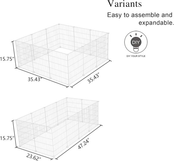 C&AHOME Pet Playpen, Small Animals Supplies, 12 Panels Exercise Playpens Cage, C Grids Portable Yard Fence Indoor, Ideal for Guinea Pigs, Pet Products, DIY Metal Yard Fence, 12" × 15" White UPPM3412W - Image 5