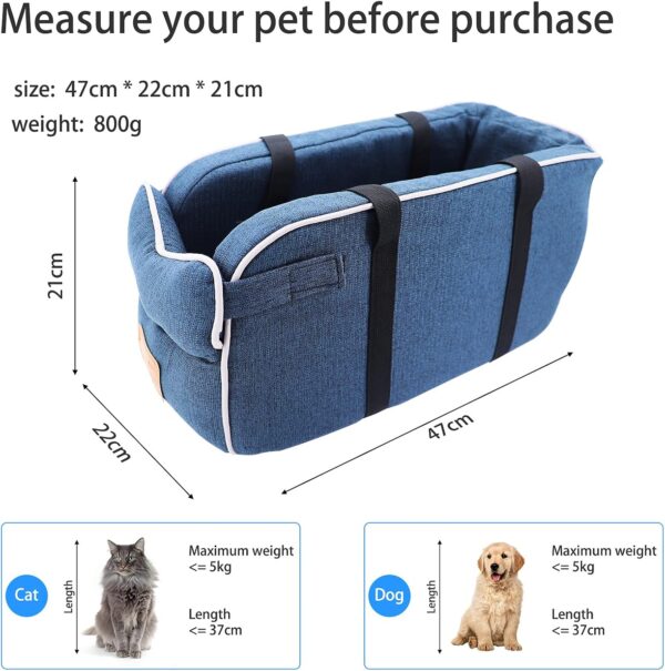 MoYouno Dog Car Seat for Cat and Small Dog, Portable Travel Bag, Pet Travel Carrier Hammock Travel Bed Suitable for most car luxury interactive pet seats (cat/Dog Booster Seats blue) - Image 5