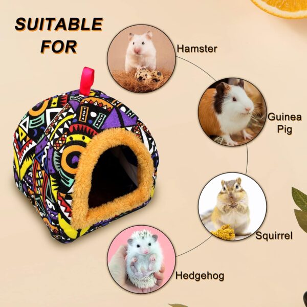 Andiker Guinea Pig Cave Bed, Small Animal Bed with Graffiti Printed Canvas and Plush Fluffy inside, Cozy Small Pet Hideout for Guinea Pig, Hamster, Hedgehog, Syrian Hamsters, Chinchilla (Geometric) - Image 7