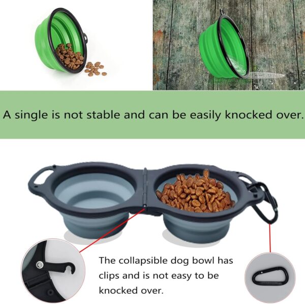 Portable Travel Dog Bowl,Collapsible Dog Bowl,Made of Silicone,2 in 1 Water and Food Can Put in Simultaneously,Portable Pet Bowl with Hanging Buckle,Suitable for Walking,Traveling,Hiking(Grey) - Image 3