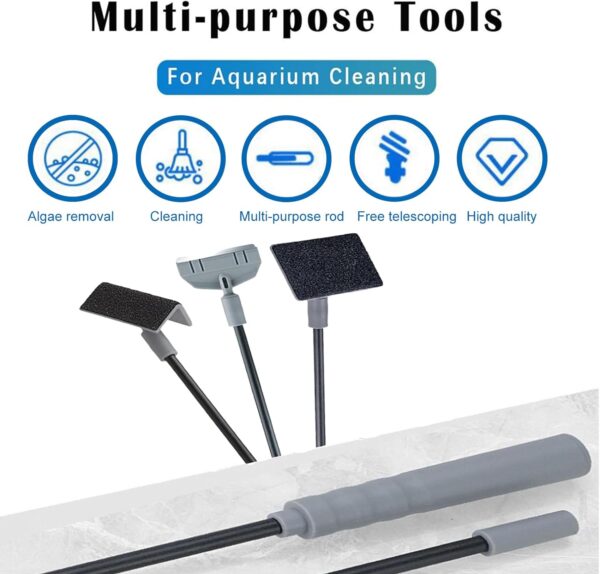 3 in 1 Fish Tank Cleaner, Aquarium Glass Cleaner Fish Tank Glass Cleaner, Fish Tank Aquarium Cleaning Kit Triangle Sponge Brush, Gravel Rake, Right Angle Brush Aquarium Clean Set for Fish Tank - Image 2