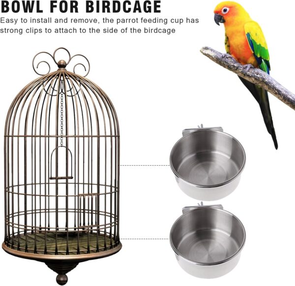 8Pcs Bird Feeding Dish Cups Set,Stainless Steel Parrot Food Water Bowls Bird Parrot Feeder Spoon Colourful Rattan Balls Bird Toy Bird Cage Accessory for Parrot Cockatiel Budgies - Image 2