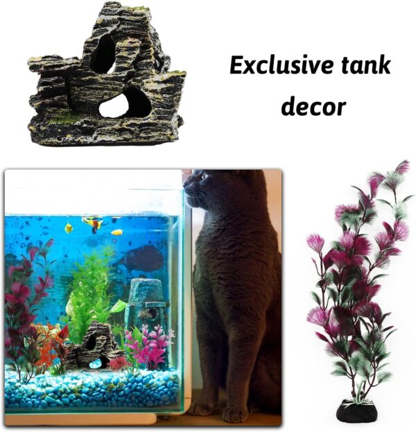 QUOZUO 25pcs Aquarium Decorations Plants with Rockery View, Aquarium Decor Plastic Plants and Rock Cave Hideout Ornaments, Fish Tank Accessories Plants for aquariums - Image 6