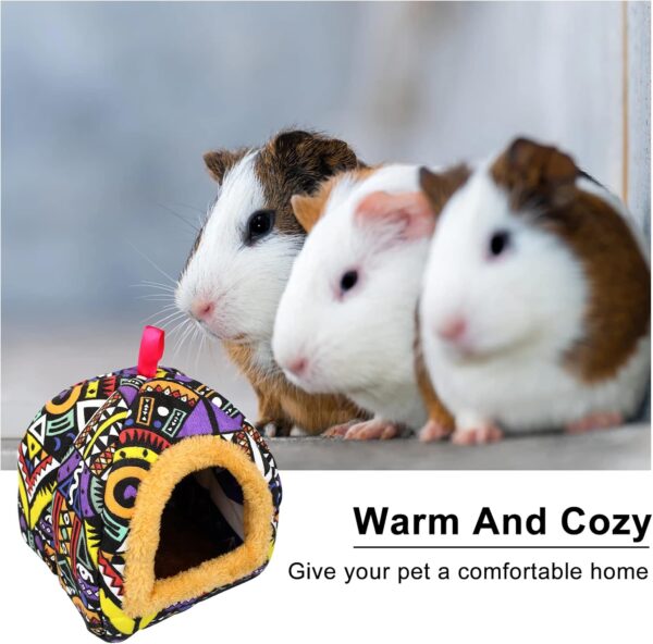 Andiker Guinea Pig Cave Bed, Small Animal Bed with Graffiti Printed Canvas and Plush Fluffy inside, Cozy Small Pet Hideout for Guinea Pig, Hamster, Hedgehog, Syrian Hamsters, Chinchilla (Geometric) - Image 2