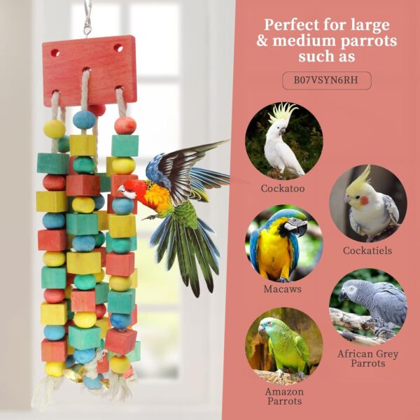 MQUPIN Newest Bird Chewing Parrot Toys,Parakeet Cage Bite Toys,Hanging Chewing Multicolored Wooden Blocks Tearing Budgie Toys for Small Parrots Cockatiels African Grey Parrot Toys(Colorful) - Image 4