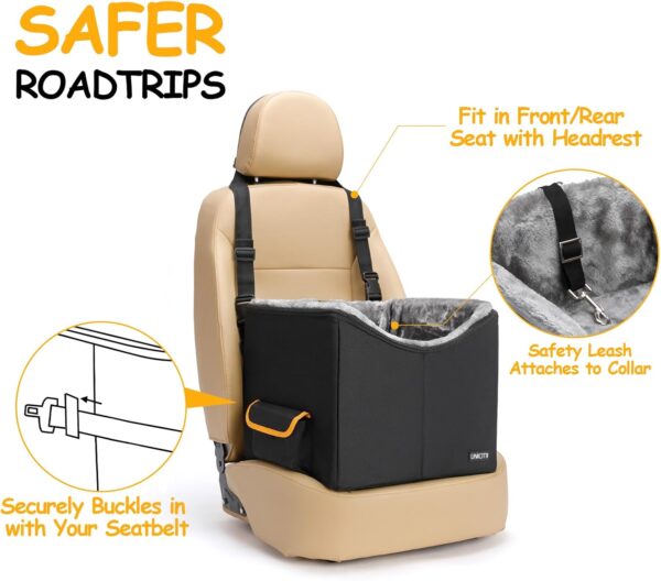 UNICITII Dog Car Seat for Small Dogs, Elevated Dog Booster Seat Pet Travel Carrier Bed for Car with Adjustable Straps Pet Car Booster Seat for Small Dogs Cats - Image 4