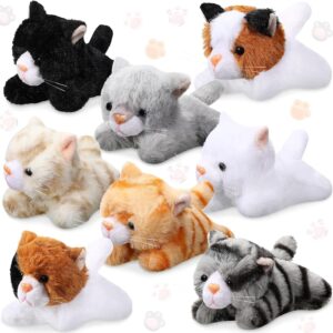 8 Pieces Plush Pets 5 Inch Stuffed Animals Bulk Assorted Cute Stuffed Pet Animal Plush Toys Small Plush Animals for halloween Kid Classroom School Pet Party Favors Supplies Decoration (Lying Cat)