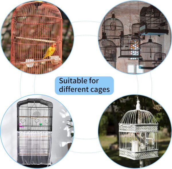 Mngren 2Pcs Bird Cage Cover, Adjustable Soft Airy Nylon Mesh Parrot Net, Universal Feather Seed Catcher, Birdcage Cover Skirt Sheer Guard for Round Square Bird Cages (White +Black) - Image 5