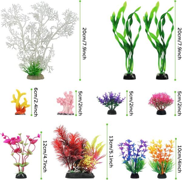 QUOZUO Aquarium Decorations Plants with Resin Coral, 12 pcs Fish Tank Accessories, Fish Tank Decorations Small Plants Plastic, Aquarium Decor Artificial Plant - Image 7