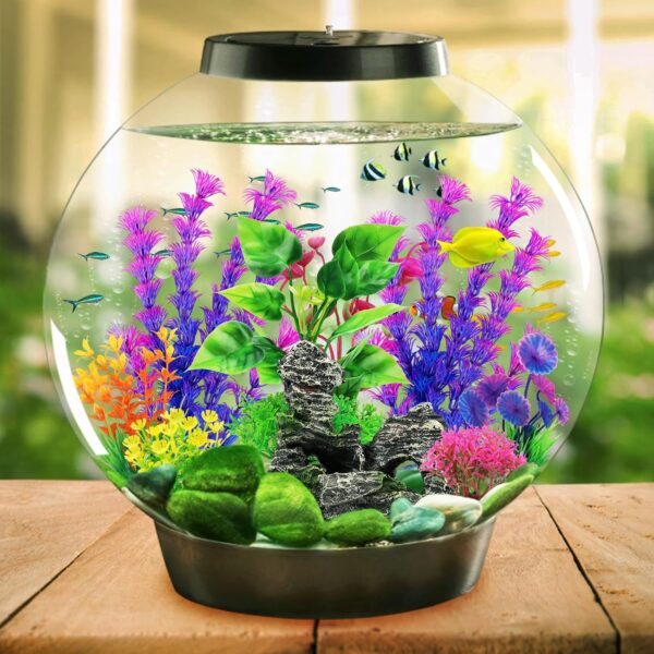 QUOZUO Fish Tank Accessories Artificial Plants, 9pcs Green Aquarium Decorations Plants and Cave Rock Decor Set, Aquarium Decor Plastic Plants - Image 5