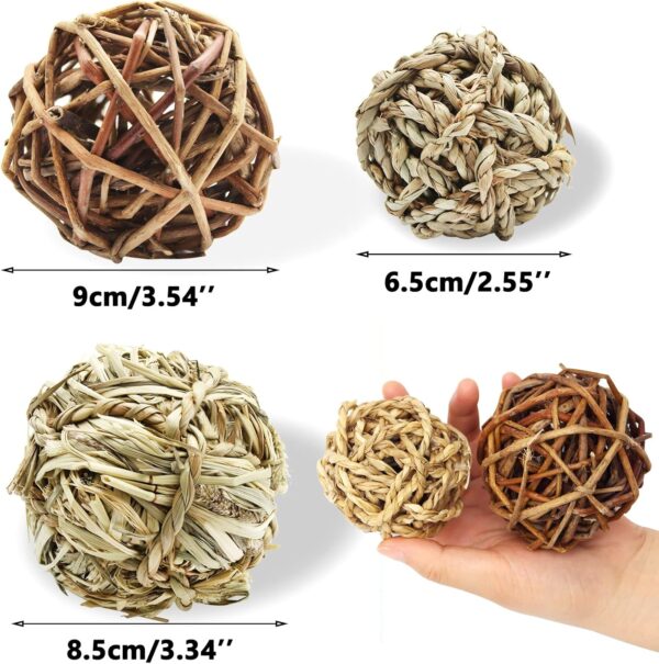Hioph 6 Pcs Rabbit Chew Ball, Bunny Treats Chew Toys for Teeth, Small Animal Natural Timothy Grass Molar Ball, Guinea Pigs Activity Play Rattan Woven Balls - Image 7