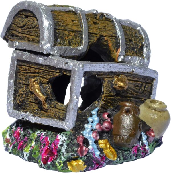 Supa Treasure Chest Aquarium/Fish Tank Ornament, Realistic Detail, Resin, Multi-Coloured, Dimensions: Approx 6cm(L) x 7.5cm(W) x 6.5cm(H) - Image 6