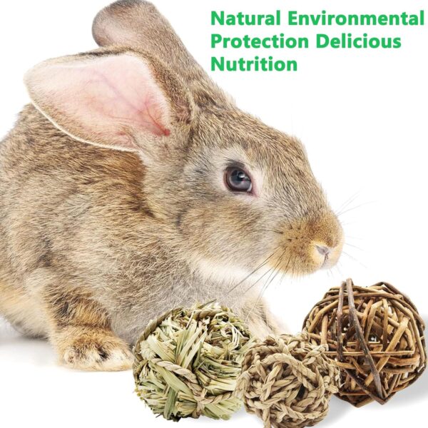 Hioph 6 Pcs Rabbit Chew Ball, Bunny Treats Chew Toys for Teeth, Small Animal Natural Timothy Grass Molar Ball, Guinea Pigs Activity Play Rattan Woven Balls - Image 4