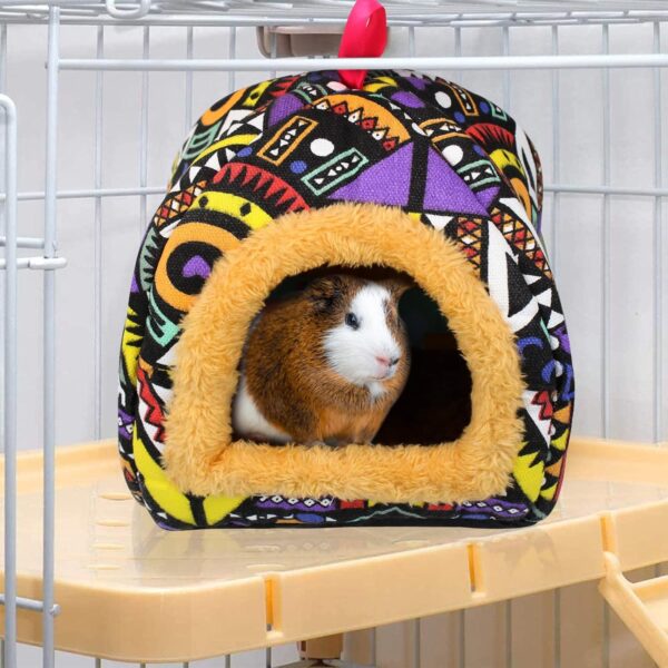 Andiker Guinea Pig Cave Bed, Small Animal Bed with Graffiti Printed Canvas and Plush Fluffy inside, Cozy Small Pet Hideout for Guinea Pig, Hamster, Hedgehog, Syrian Hamsters, Chinchilla (Geometric) - Image 4
