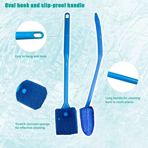 4 Pcs Double Sided Aquarium Fish Tank Sponge Cleaning Brush, Long Handle Fish Tank Algae Cleaner Aquarium Algae Scraper for Glass Aquariums (6 PCS) - Image 3