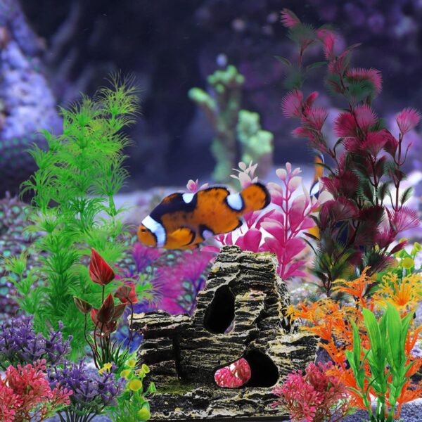 QUOZUO 25pcs Aquarium Decorations Plants with Rockery View, Aquarium Decor Plastic Plants and Rock Cave Hideout Ornaments, Fish Tank Accessories Plants for aquariums - Image 4