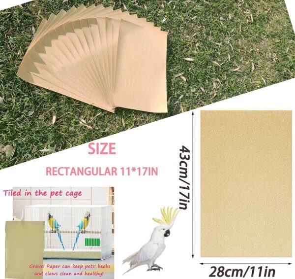 20 Pcs Gravel Liner Paper for Bird Cage, 11 x 17 inch Birdcage Liner Bedding Calcium Paper Special for Bird Cage in Sea Sand, Easy Clean Pet Sandpaper, Light Yellow Sandpaper for Parrots Cockatiels - Image 2
