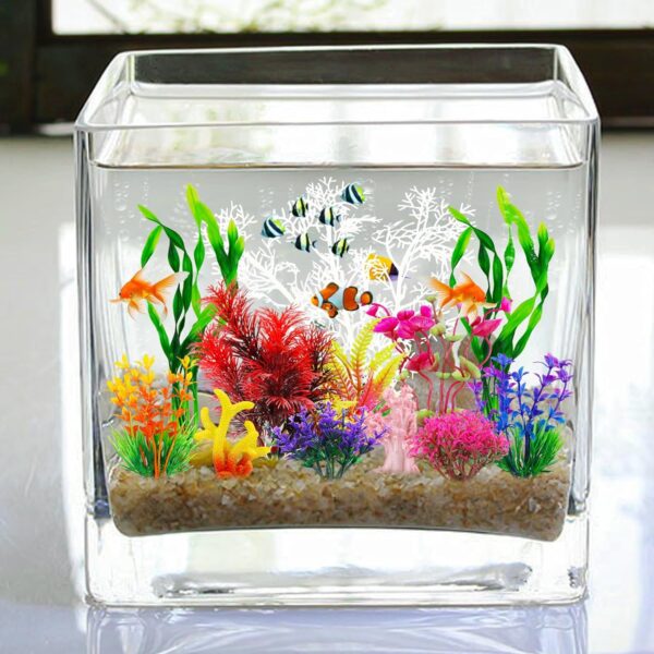 QUOZUO Aquarium Decorations Plants with Resin Coral, 12 pcs Fish Tank Accessories, Fish Tank Decorations Small Plants Plastic, Aquarium Decor Artificial Plant - Image 6